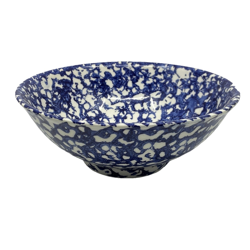 Stoviglierie Italy Blue White Splatter Spongeware Ceramic Serving Bowl 9.25in